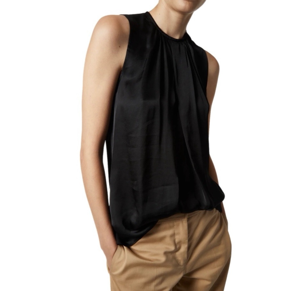 Saint Art NWT Sadie Sleeveless Blouse Satin Black Top Size XL